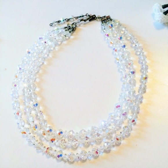 Beautiful Vintage Triple Strand Crystal Choker - Picture 2 of 2